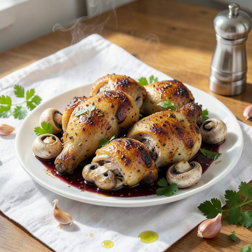 Baked Chicken Thighs With Mushrooms Recipe: Savory Garlic Mushroom Pan Sauce