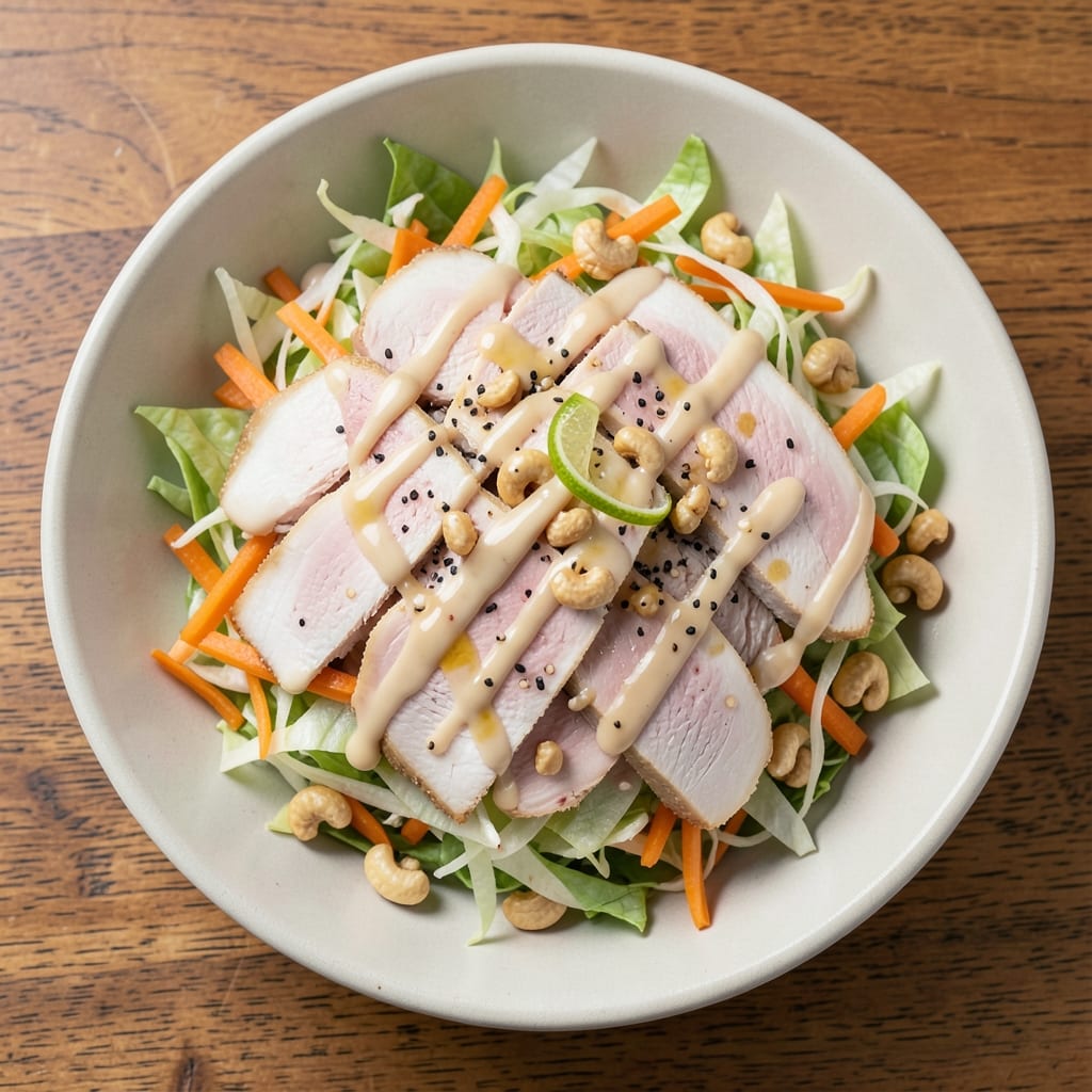 Asian Style Chicken Salad Recipe: Crunchy Peanut Dressing and Fresh Herbs
