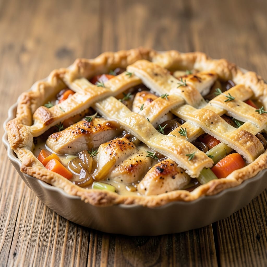 Bobby Flay's Chicken Pot Pie Recipe: Crispy Lattice Crowns Over Creamy Herb Filling