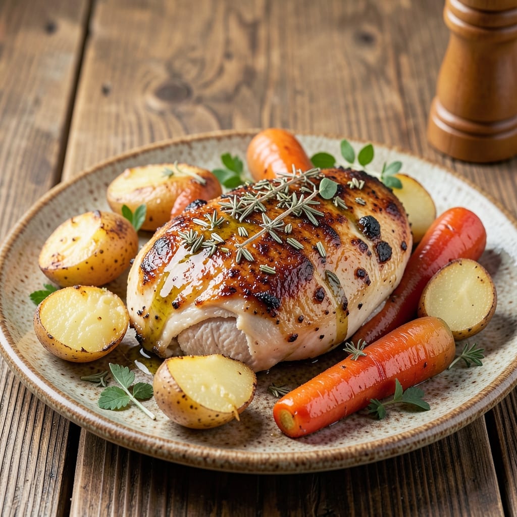 Baked Chicken Breast With Potatoes and Carrots Recipe: One-Pan Roast for Juicy Meat and Caramelized Veggies