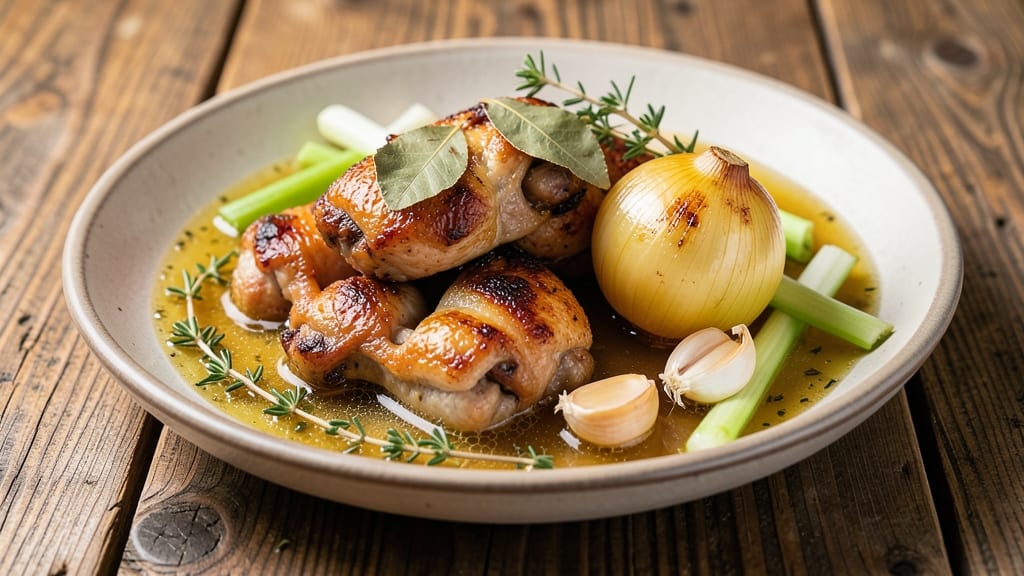 Boiled Chicken Gizzards Recipe: Crispy Celery Crowns Over Savory Herb Broth