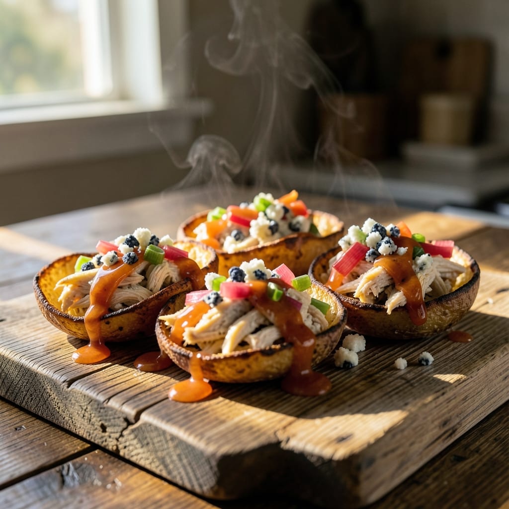Buffalo Chicken Potato Skins Recipe: Crispy Topping and Spicy Filling Fusion