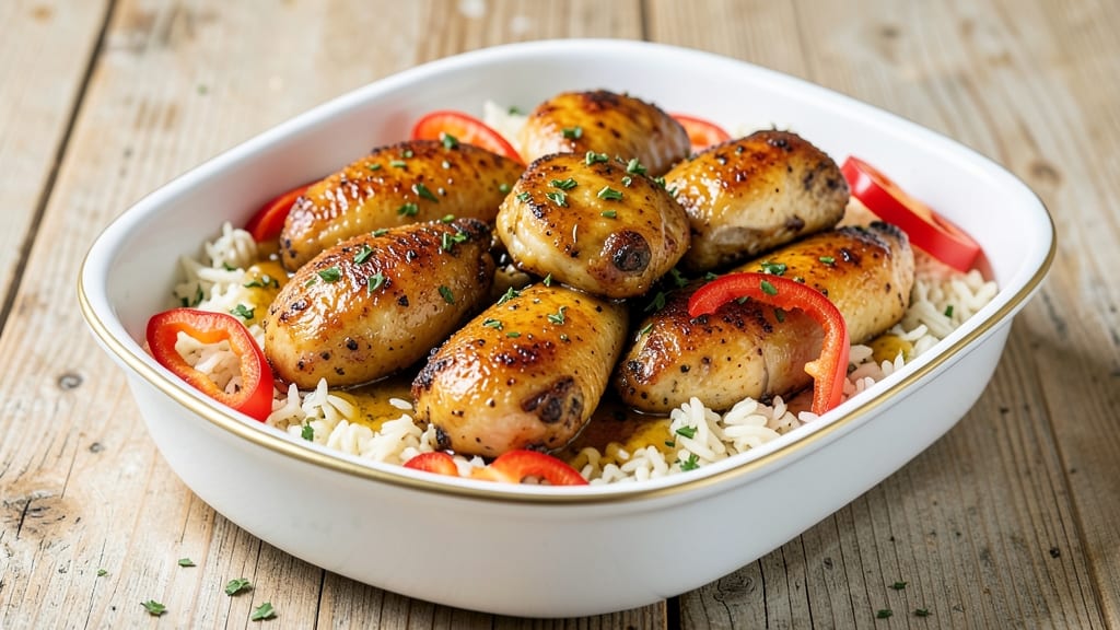Campbell's Supper Bakes Herb Chicken with Rice Copycat Recipe: Crispy Celery Crowns Over Creamy Mushroom Gravy