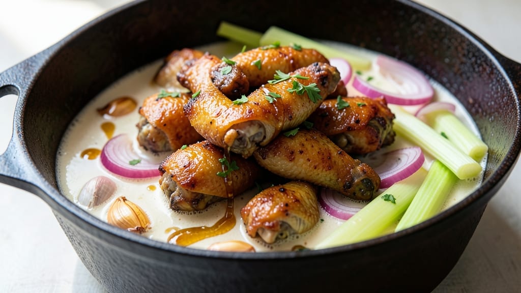 Chicken Wing Boil Recipe: Celery Crown Crunch Over Creamy Ranch Bliss