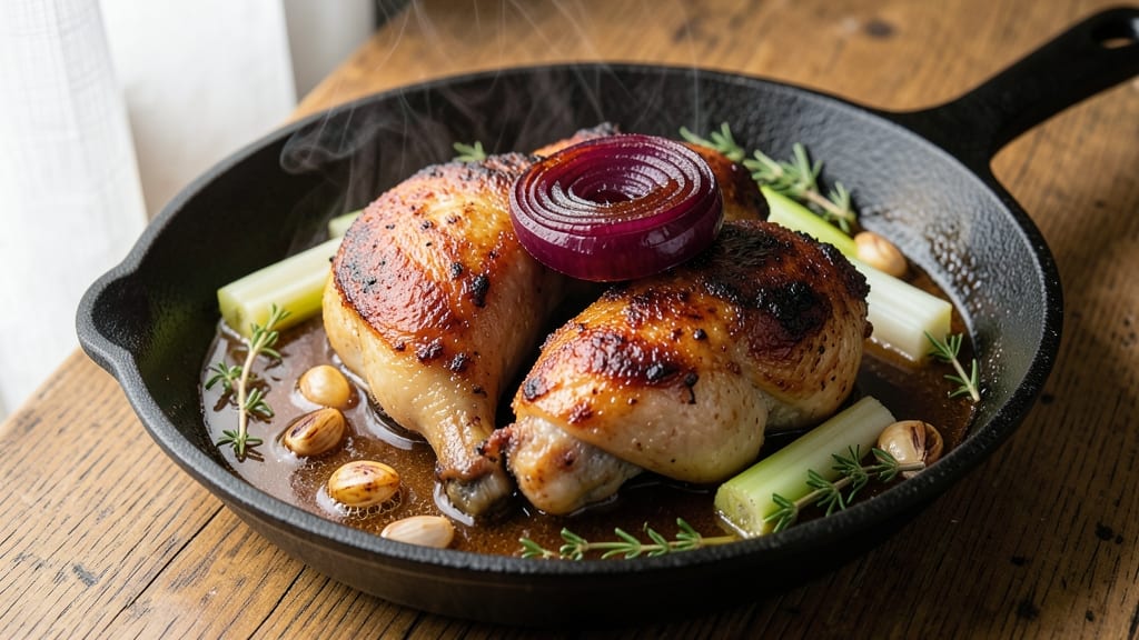 German Chicken Recipe: Beer-Braised Crispy Celery Crowns