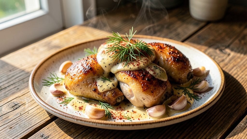 Ukrainian Chicken Recipe: Celery Crown Crunch Over Creamy Mushroom Gravy